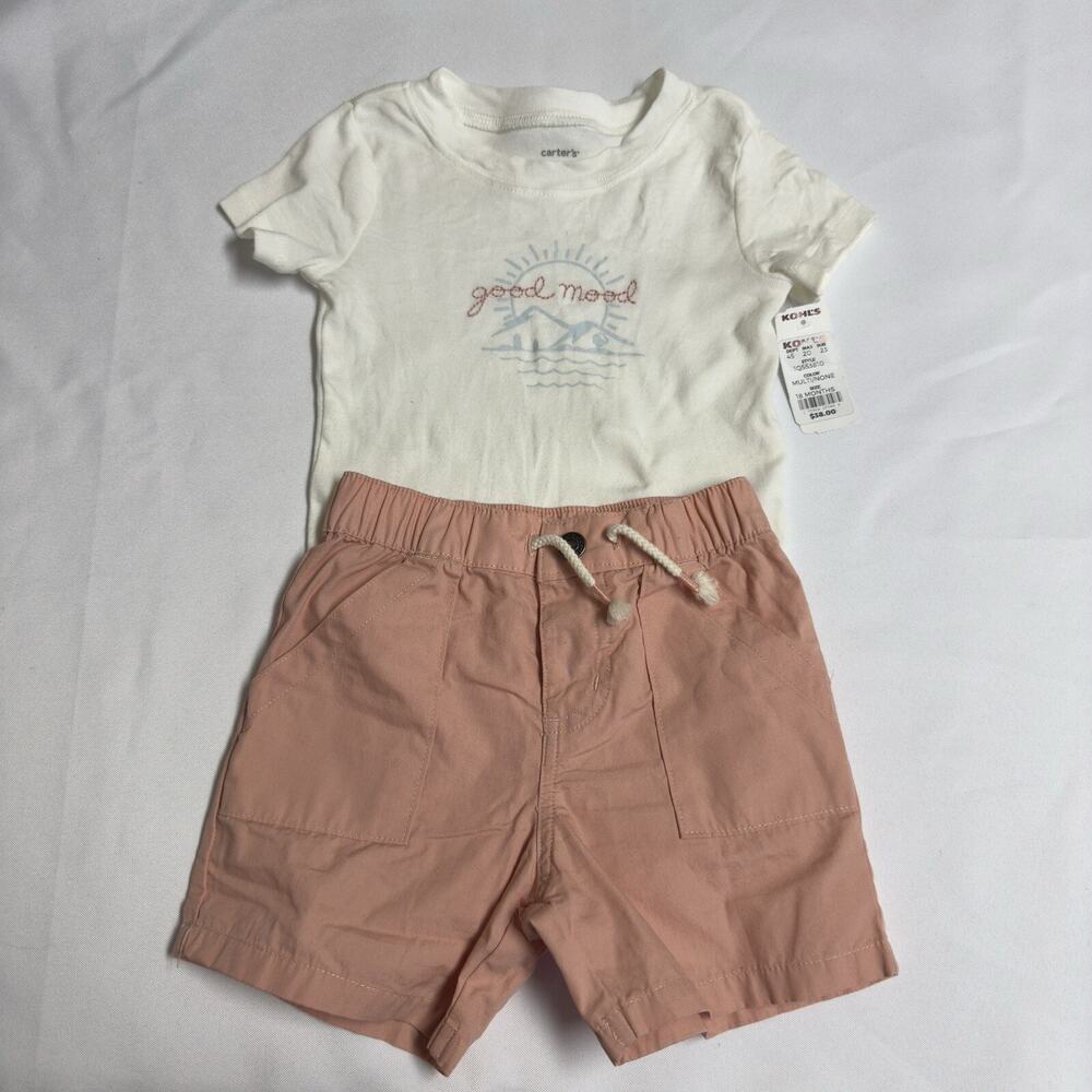 Carter's 2 piece "good mood" Bodysuit & Shorts Set Baby Girl Size 18 Months